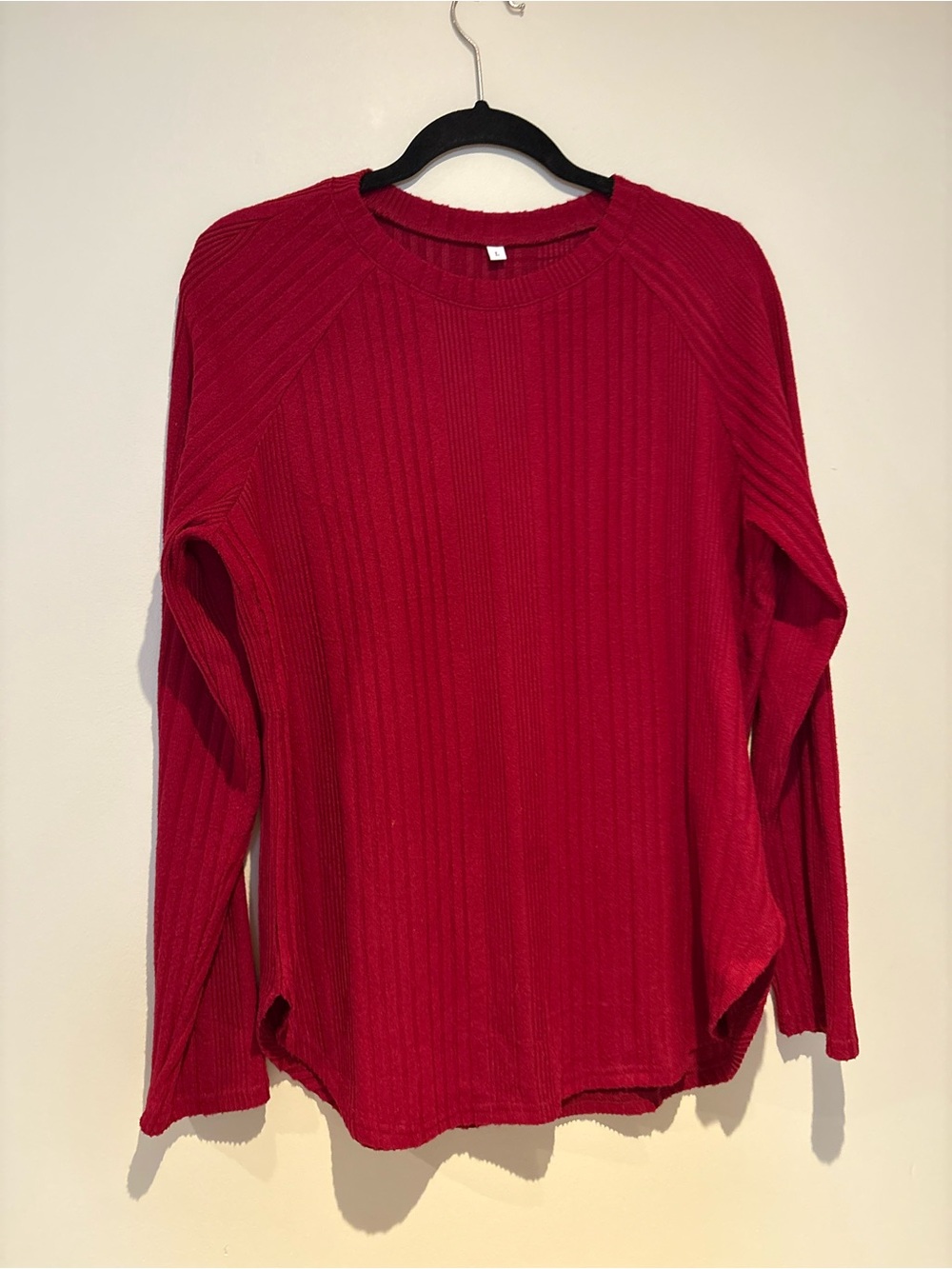 Women's Red Ribbed Long-Sleeve Top - Picture 7 of 8
